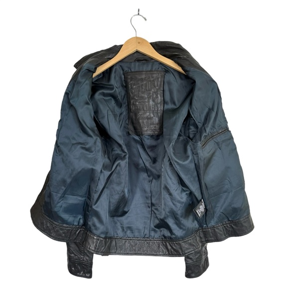 Superdry Ryan Biker Leather Moto Jacket Black Asymmetrical Zip Hip Buckle Size M - Picture 8 of 16